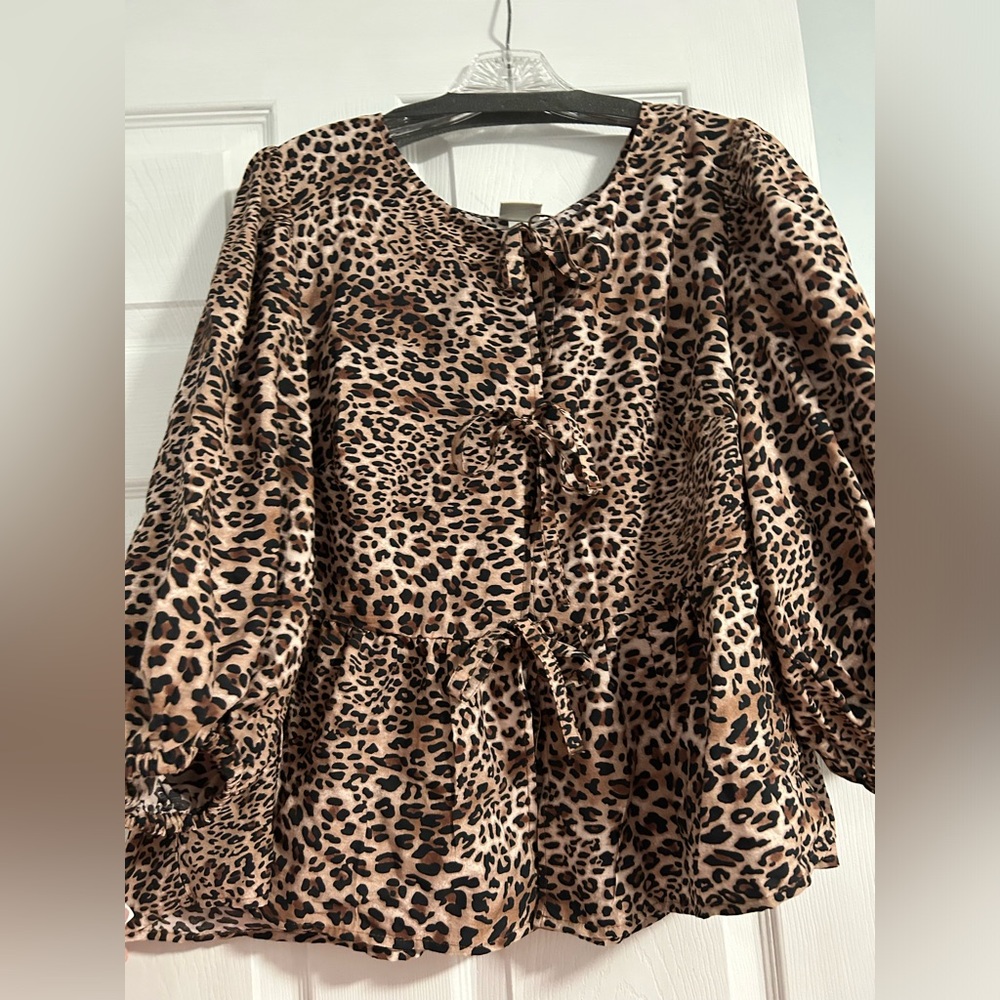 Target Brown and Black Peplum Blouse with 3/4 Sleeves